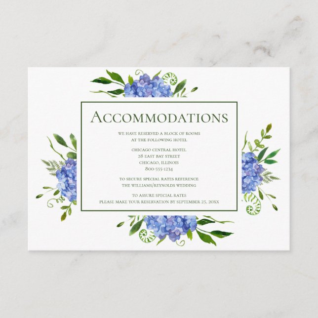 LGBTQ Blue Hydrangeas Floral Accommodations Enclosure Card (Front)
