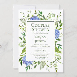 LGBTQ Blue Hydrangeas Floral Couples Shower Invitation