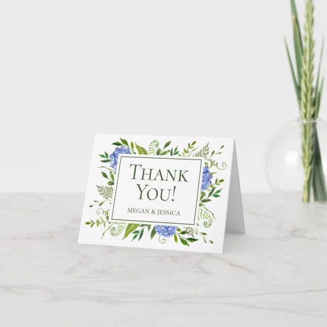 LGBTQ Blue Hydrangeas Floral Folded Sentiment Thank You Card (Front)