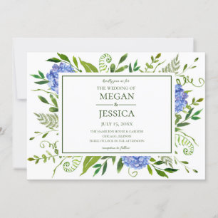 LGBTQ Blue Hydrangeas Floral Wedding Invitation