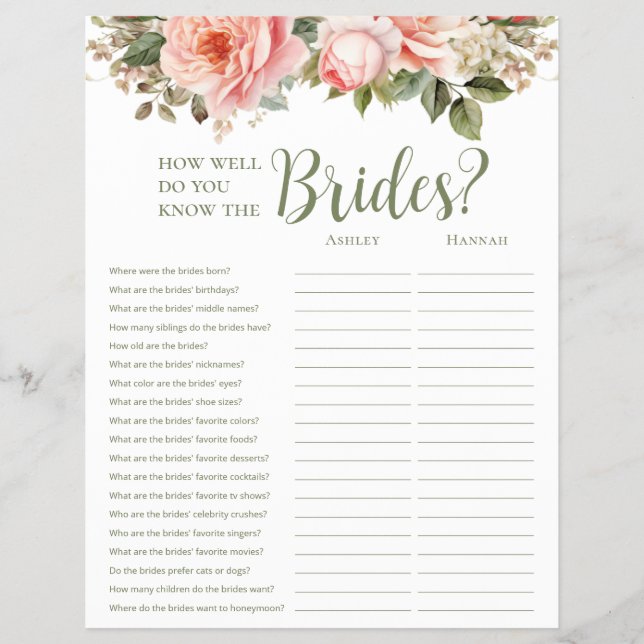 LGBTQ Blush Floral Bridal Shower Games Flyer (Front)