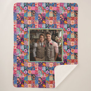 LGBTQ Boho Quilt Keepsake Wedding Photo Collage Sherpa Blanket