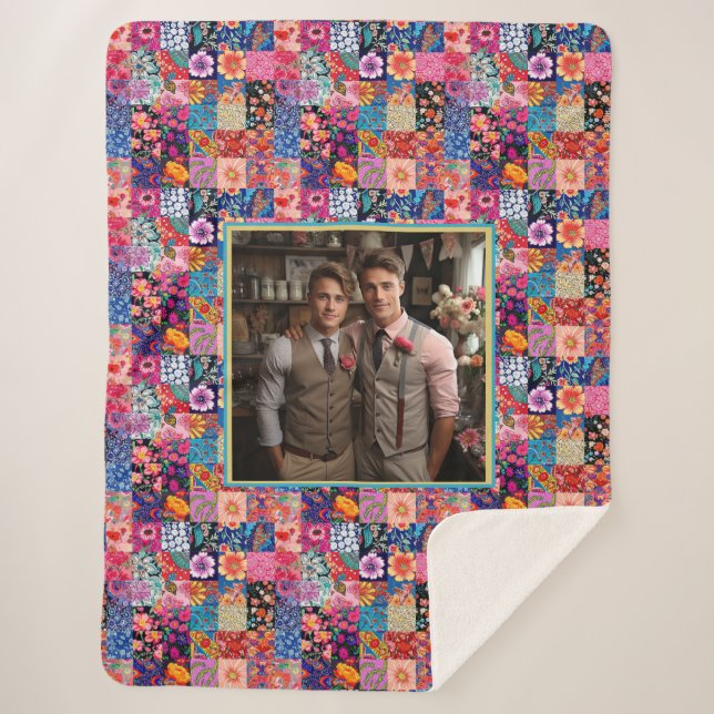 LGBTQ Boho Quilt Keepsake Wedding Photo Collage Sherpa Blanket (Front)