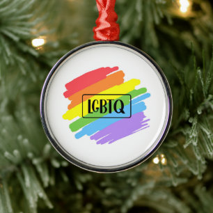 LGBTQ Brushstrokes Rainbow Metal Ornament