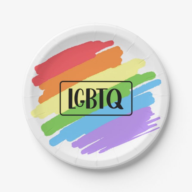 LGBTQ Brushstrokes Rainbow Paper Plate (Front)