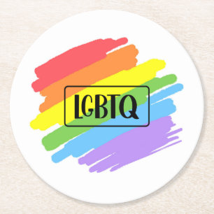LGBTQ Brushstrokes Rainbow Round Paper Coaster