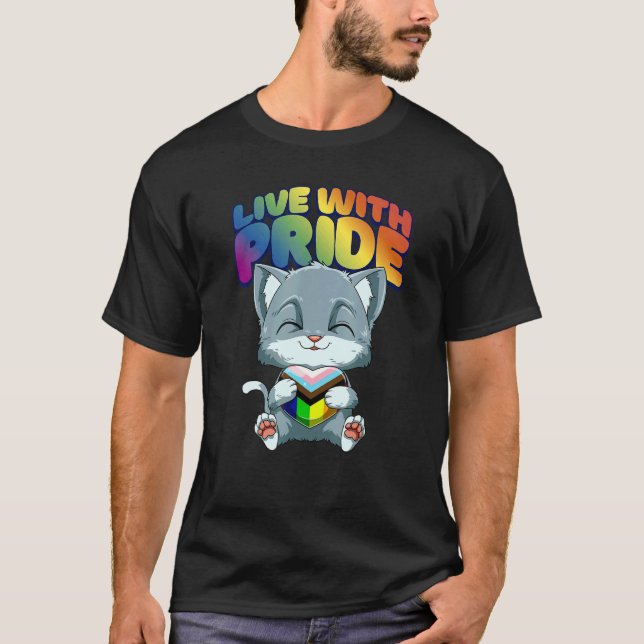 LGBTQ Cat Progressiv Pride  Transgender Genderquee T-Shirt (Front)