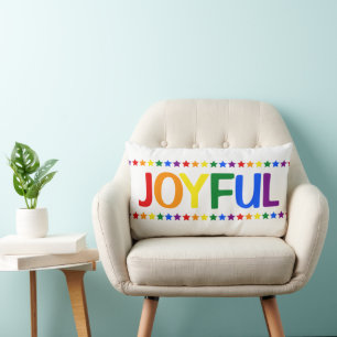 LGBTQ Christmas Decor   Rainbow Pride Flag Joyful Lumbar Cushion