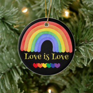 LGBTQ Colourful Rainbow Custom Text Ceramic Ornament