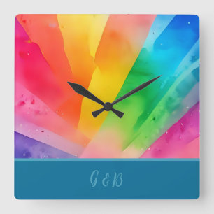 lgbtq colourful rainbow square wall clock