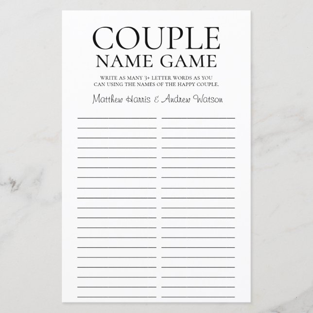 LGBTQ Couple Name Game Rustic (Front)
