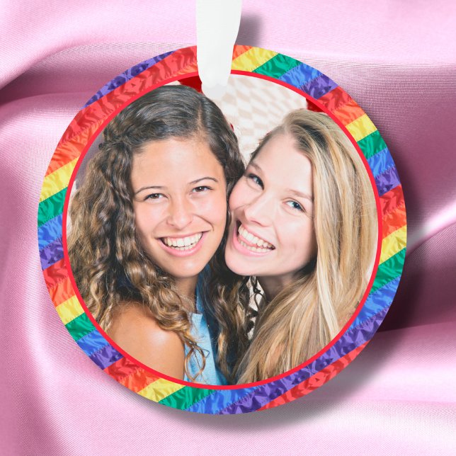 LGBTQ custom photo gay pride rainbow flag frame Ornament (Creator Uploaded)