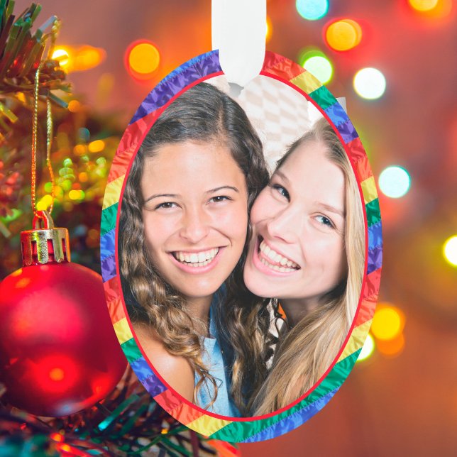 LGBTQ Custom Photo Gay Pride Rainbow Frame Oval Ornament (Creator Uploaded)