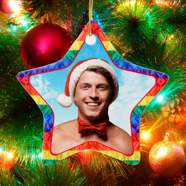 LGBTQ Custom Photo Gay Rainbow Flag Star Shape Ceramic Ornament (Creator Uploaded)