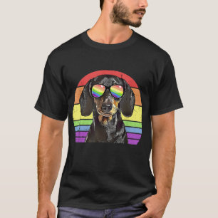 LGBTQ Dachshund Dog Retro Rainbow Love Pride T-Shirt