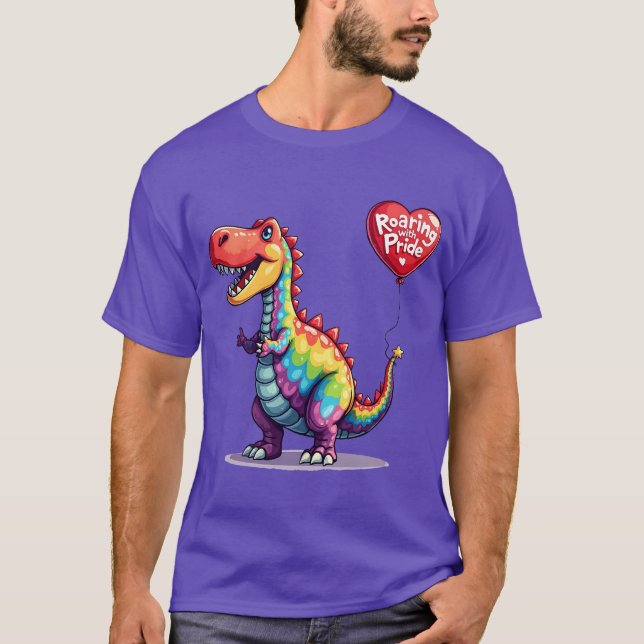 LGBTQ Dino Roaring With Pride T-Shirt (Front)