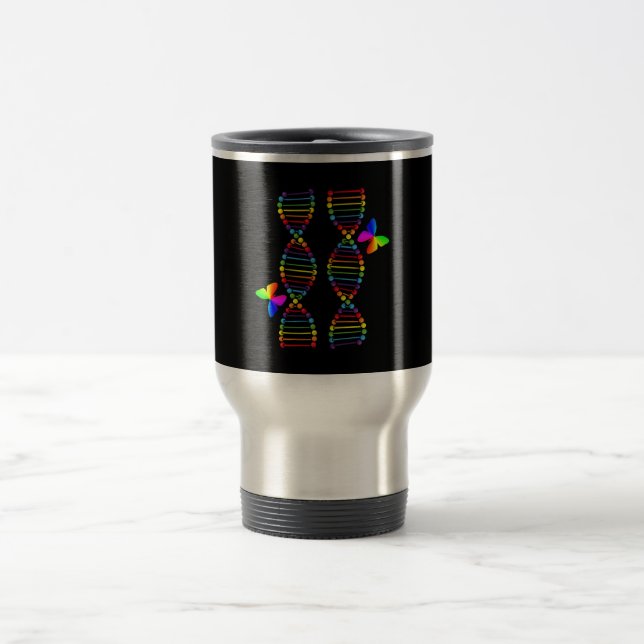 LGBTQ DNA Rainbow Flag Butterfly Gay Pride Month Travel Mug (Center)