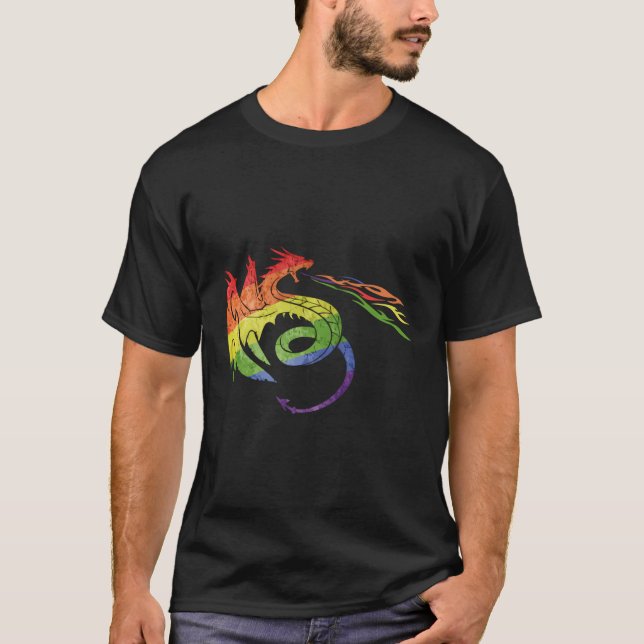 Lgbtq Dragon With Rainbow Flame Pride Gift T-Shirt (Front)