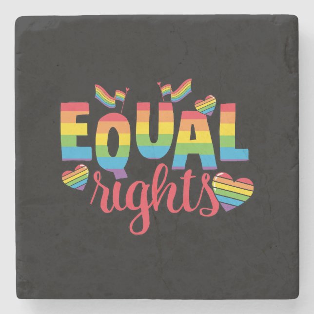 LGBTQ - Equal Rights - Rainbow Colours Stone Coaster (Front)