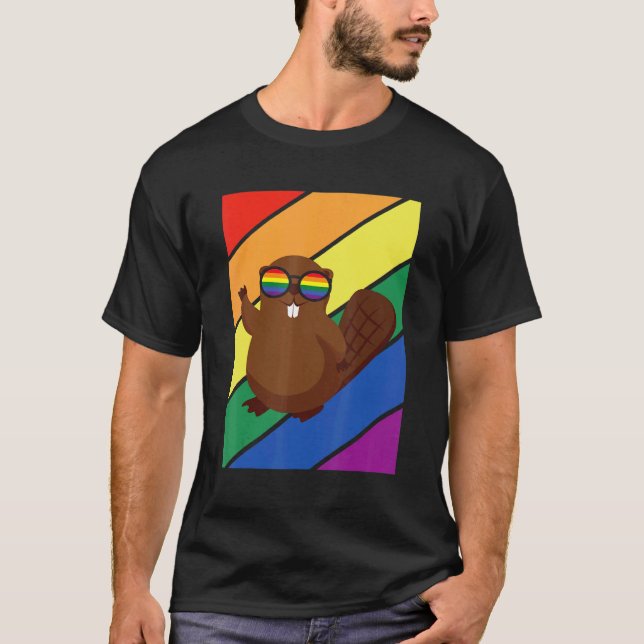 LGBTQ Flag Gay Pride Month Rainbow Beaver With LGB T-Shirt (Front)