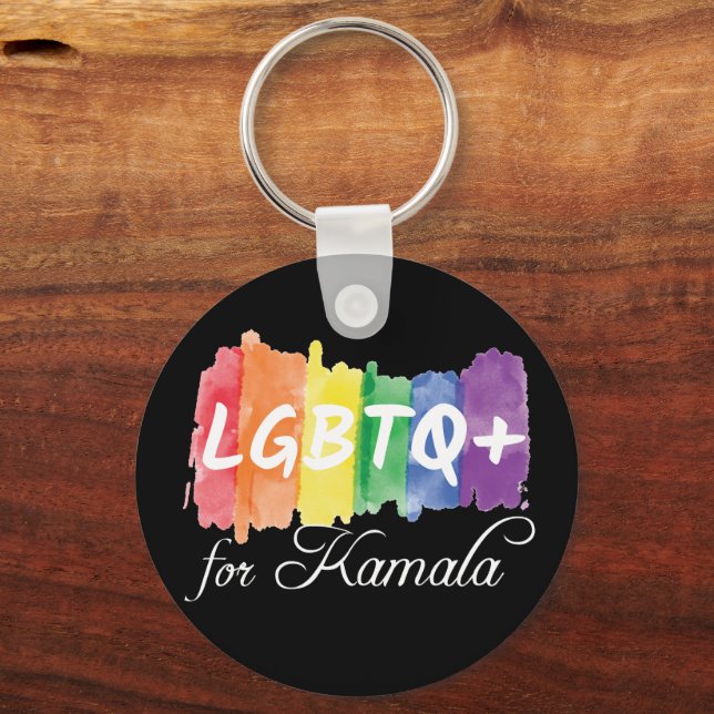 LGBTQ for Kamala Rainbow Gay Pride Election Key Ring (Front)