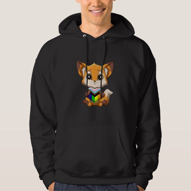 LGBTQ Fox Progressiv Pride Heart  Transgender Gend Hoodie (Front)