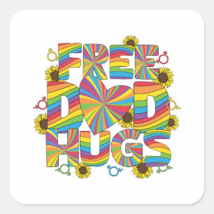 LGBTQ - Free Dad Hugs - Rainbow Colour Square Sticker