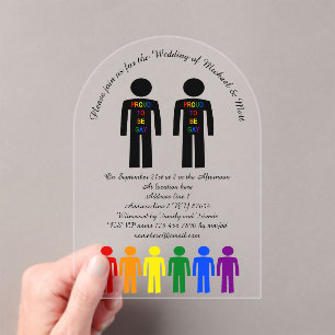 LGBTQ Gay Man Silhouette and Rainbow Men Custom Acrylic Invitations