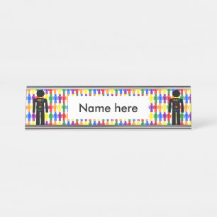 LGBTQ Gay Man Silhouette and Rainbow Men Desk Name Plate