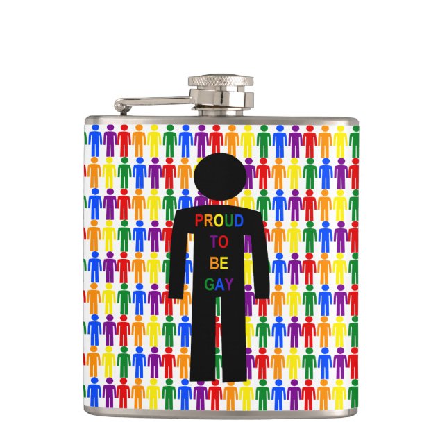 LGBTQ Gay Man Silhouette and Rainbow Men Hip Flask (Front)