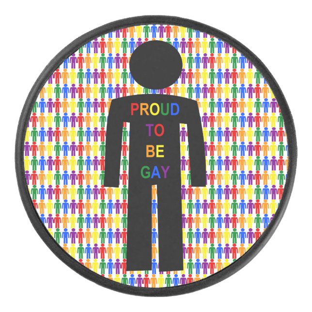 LGBTQ Gay Man Silhouette and Rainbow Men Hockey Puck (Front)