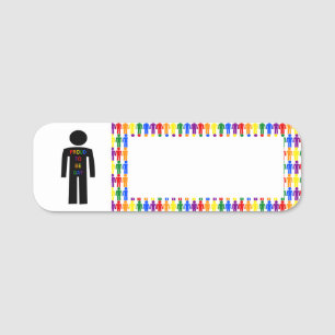 LGBTQ Gay Man Silhouette and Rainbow Men Name Tag