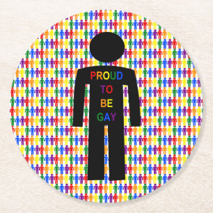 LGBTQ Gay Man Silhouette and Rainbow Men Round Paper Coaster