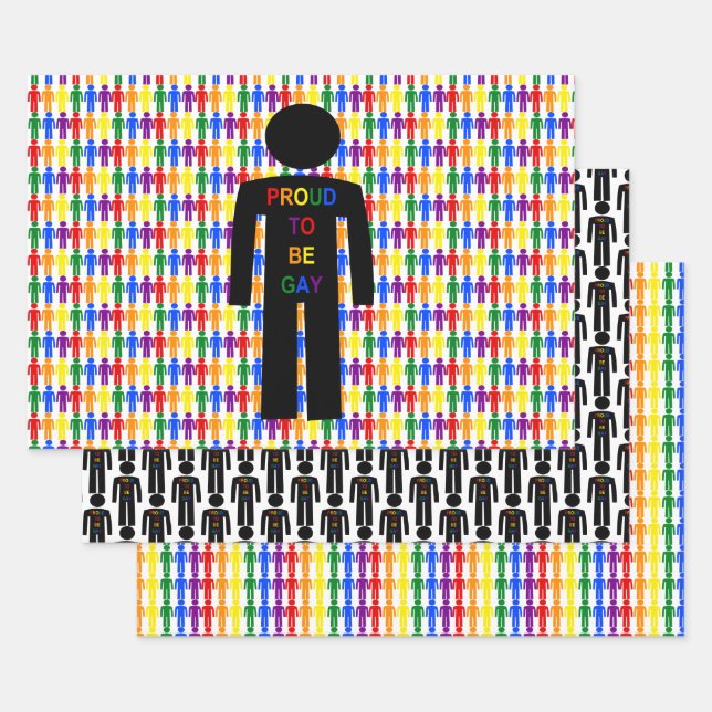 LGBTQ Gay Man Silhouette and Rainbow Men Wrapping Paper Sheet (Set)