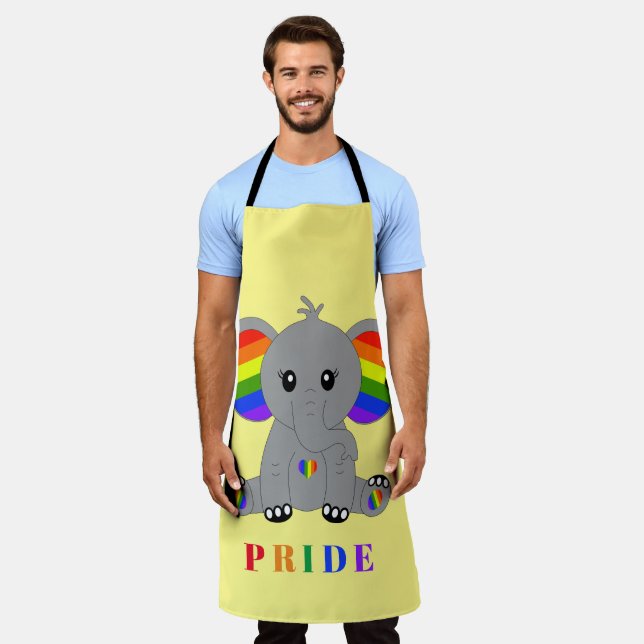 LGBTQ gay pride - cute elephant with rainbow flag Apron (Worn)