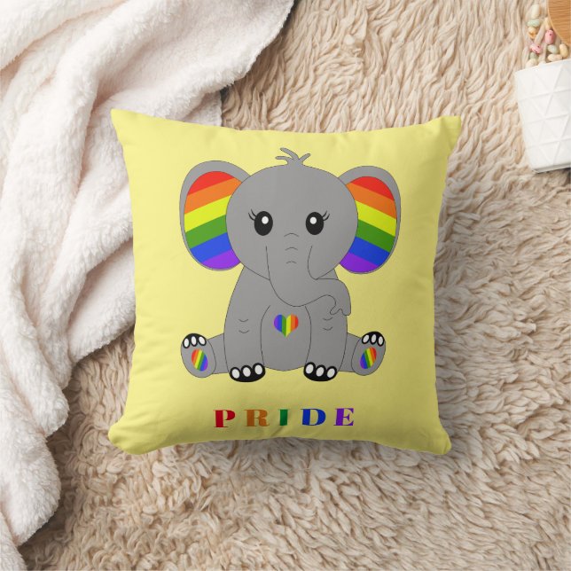 LGBTQ gay pride - cute elephant with rainbow flag Cushion (Blanket)