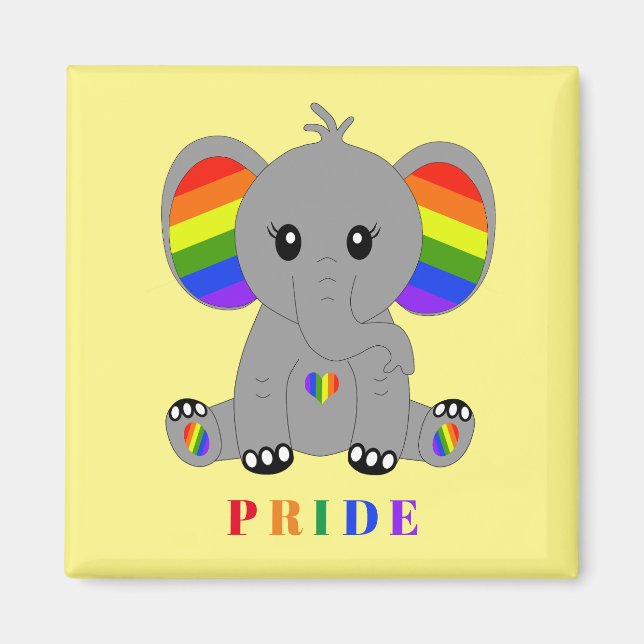 LGBTQ gay pride - cute elephant with rainbow flag Magnet (Front)