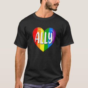 Lgbtq Gay Pride Lgbt Ally Rainbow Flag Heart Retro T-Shirt