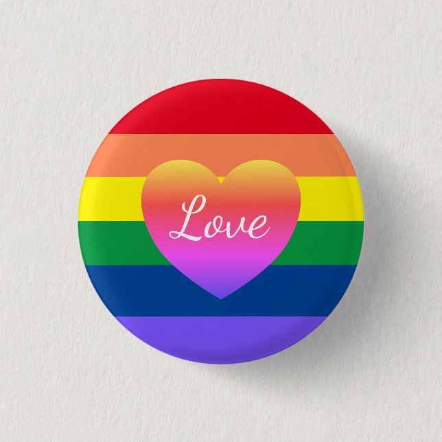 LGBTQ Gay Pride Love Rainbow Heart 3 Cm Round Badge (Front)