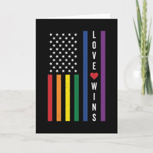 LGBTQ Gay Pride Love Wins USA American Flag Card
