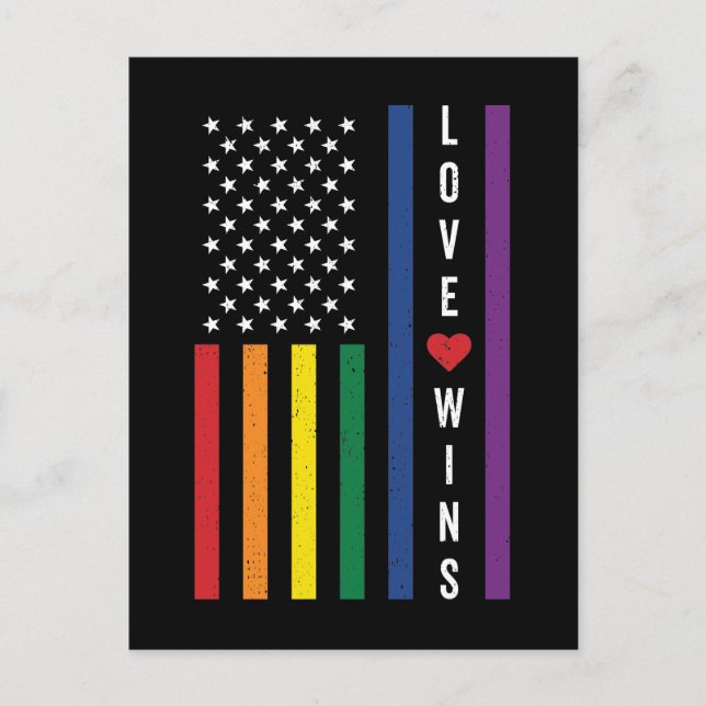 LGBTQ Gay Pride Love Wins USA American Flag Postcard (Front)