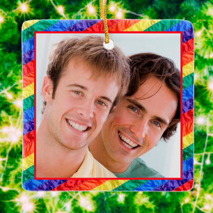 LGBTQ+ Gay Pride Rainbow Flag Custom Photo Frame Ceramic Ornament