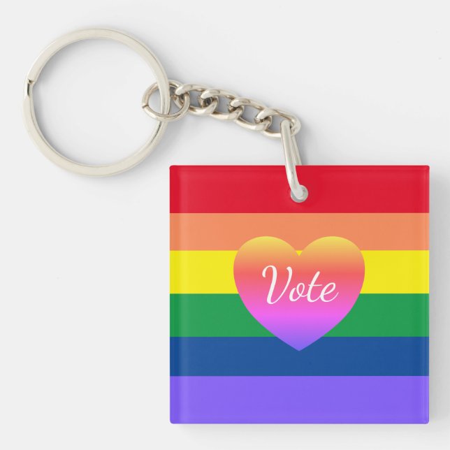 LGBTQ Gay Pride Rainbow Vote 2024 Election Key Ring (Front)