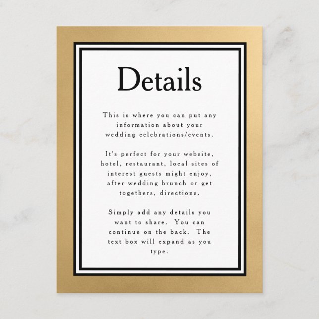 LGBTQ Gold Modern Wedding Details Enclosure Card (Front)