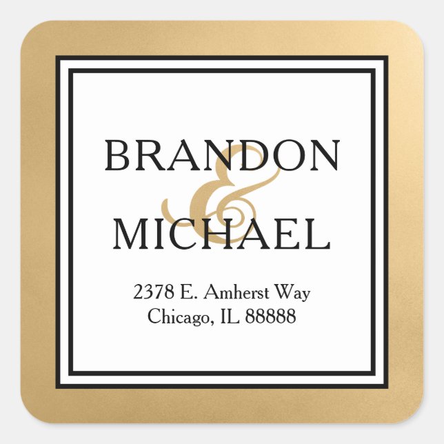 LGBTQ Gold Modern Wedding Return Address  Square S Sticker (Front)