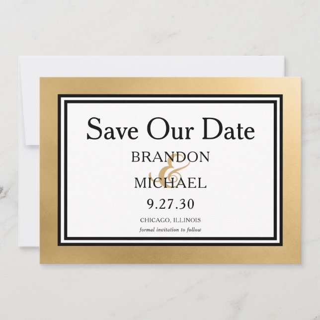 LGBTQ Gold Modern Wedding Save The Date (Front)