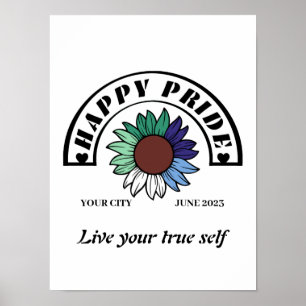 LGBTQ Happy Pride: Sunflower in Gay Man Flag Colou Poster