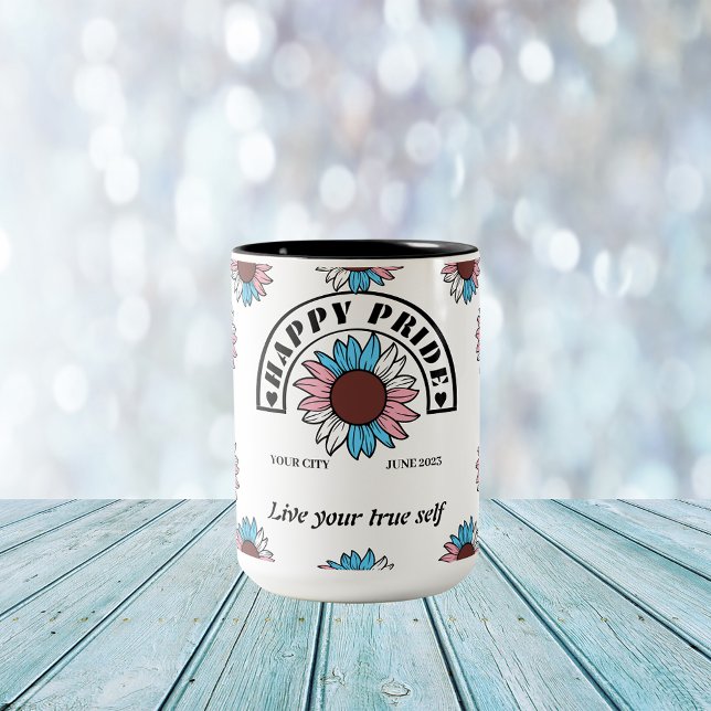 LGBTQ Happy Pride: Sunflower in Transgender Colour Two-Tone Coffee Mug (Creator Uploaded)