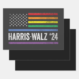 LGBTQ Harris Walz American Flag Election 2024 Wrapping Paper Sheet