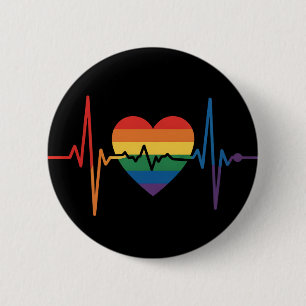 LGBTQ Heartbeats Heart Pride Gay Lesbian Trans Bi 6 Cm Round Badge